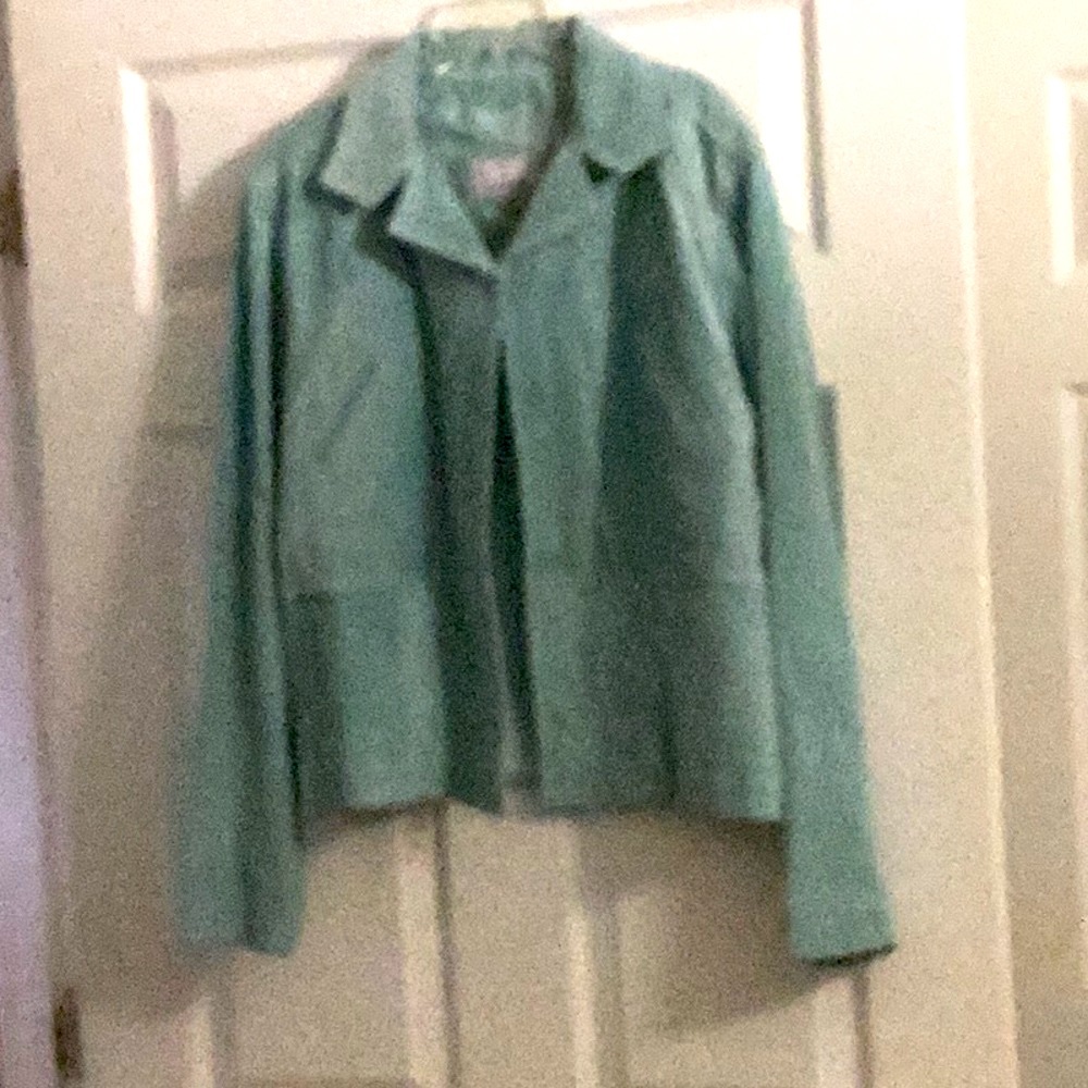 *Mint green suede leather mint green jacket. Size XL